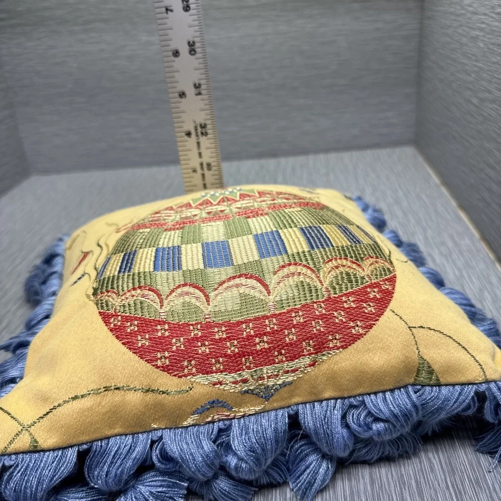 Embroidered‎ Decorative Throw Pillow Whimsical Hot Air Balloon Tassel Fringe